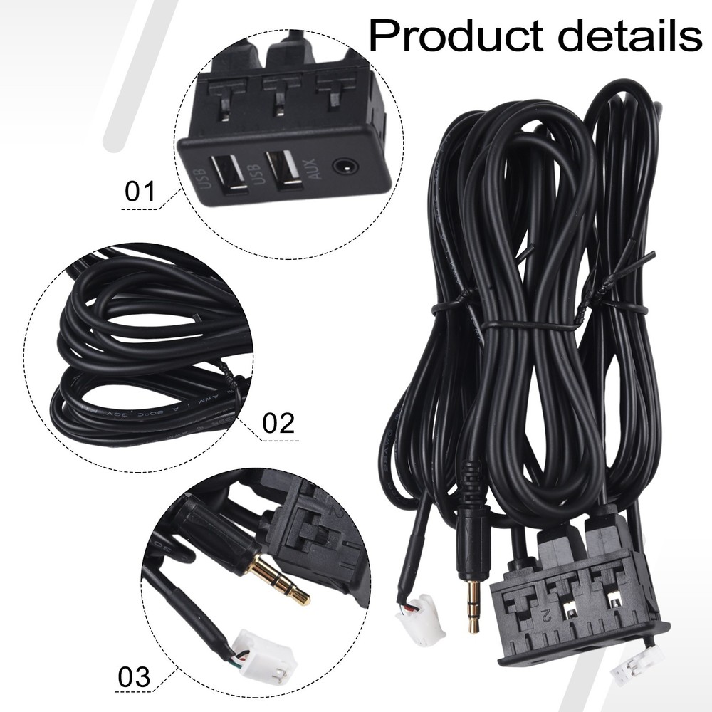 Long Cable Car for DASH Mount USB AUX Port Panel Interface Extension Adapter