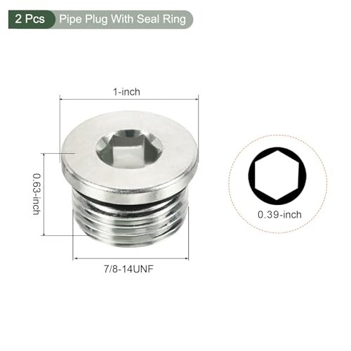 2 Pcs 7/8-14UNF Pipe Plug, Male Thread Internal Hex Head Socket Pipe Fitting