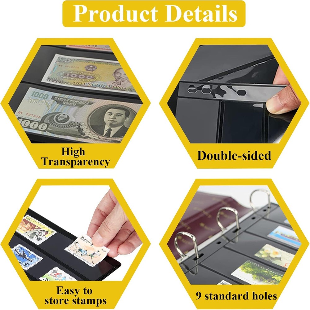 Stamp Pages for Stamp Album Binder 2 Row, 10 Sheets Stamp Pages for Collectors