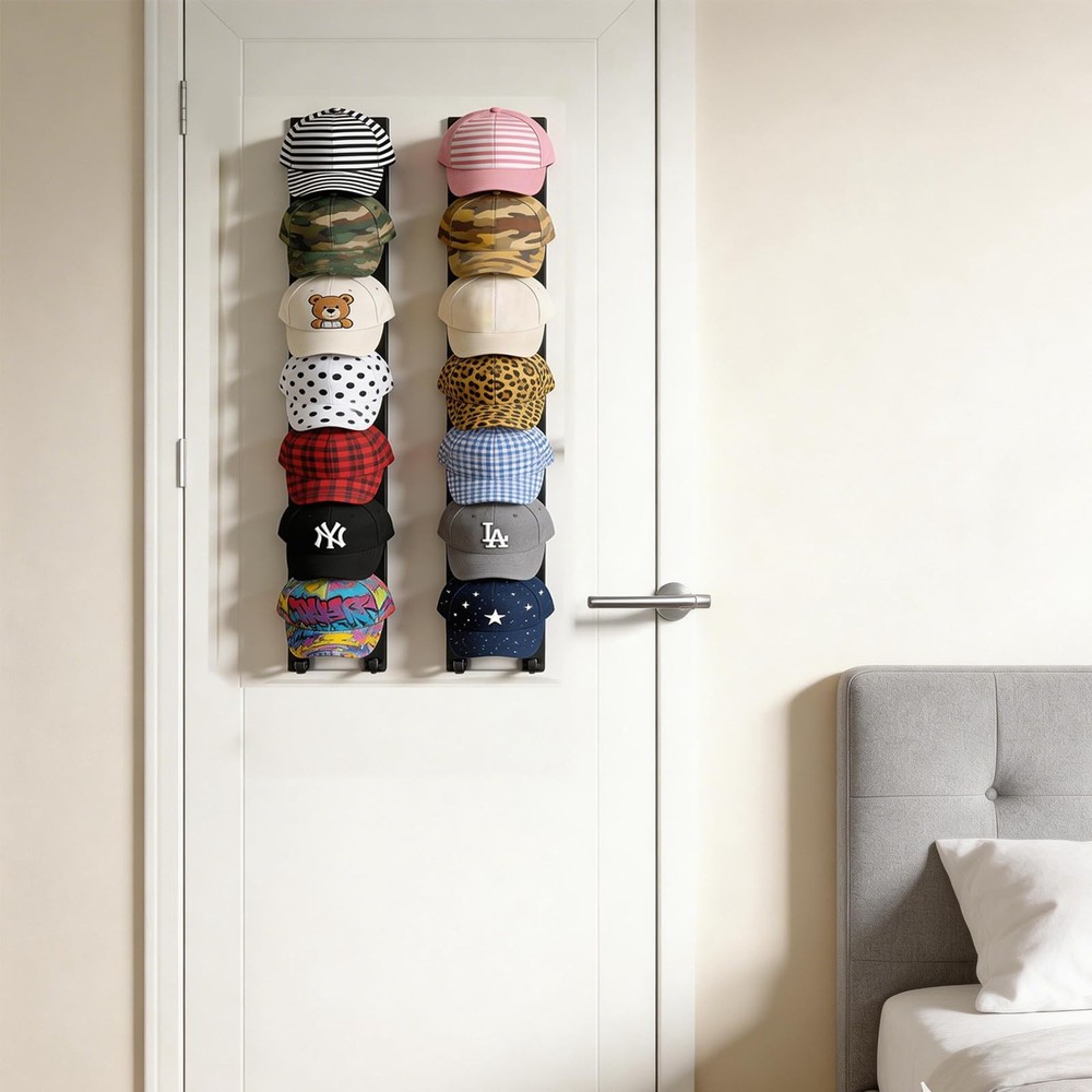 Hat Organizer for Baseball Caps, 2 Pack Strong Adhesive Hat Rack for Wall, Mu...