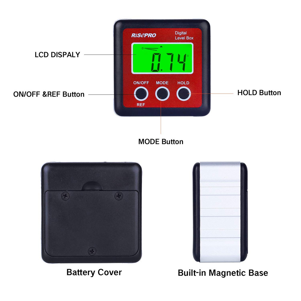 Digital Level Box Angle Gauge Protractor Inclinometer Bevel Box with Magnet Base
