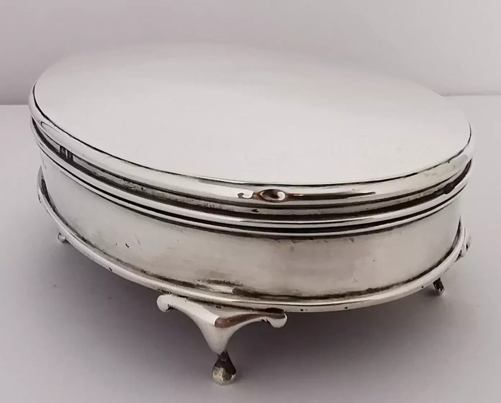 Antique Solid Silver Jewellery Box - Birm. 1914