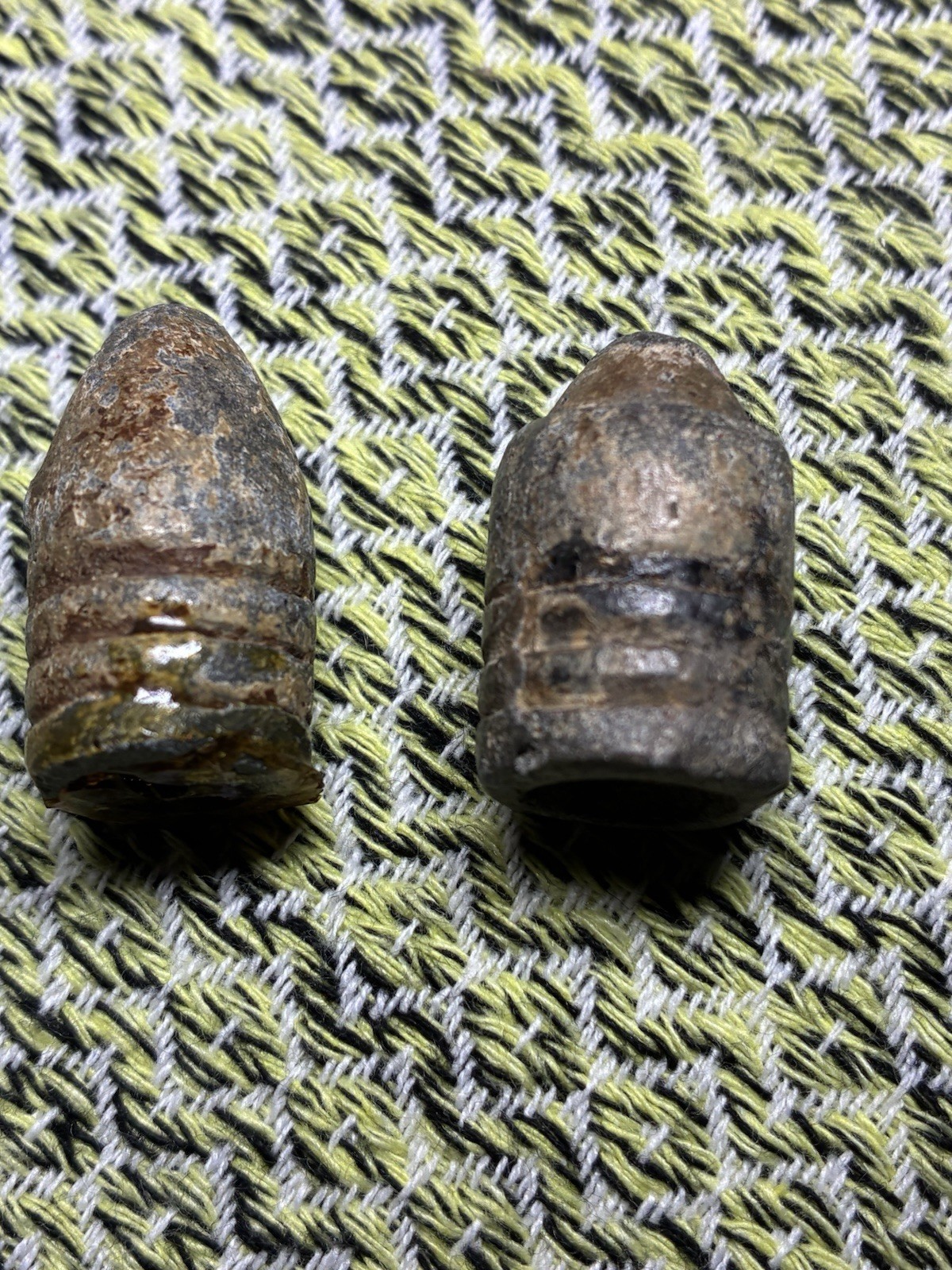 2 Civil War .58 Caliber Minie Ball Bullets ~ Base Marked ~Dug Virginia Relics