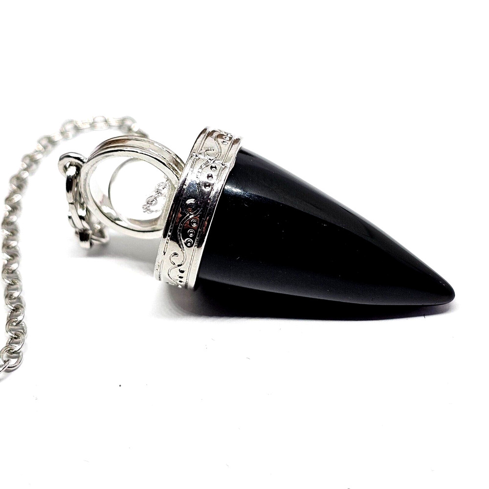 Obsidian Cone Crystal Pendulum Dowser Dowsing Divination Ball Gemstone And Bag