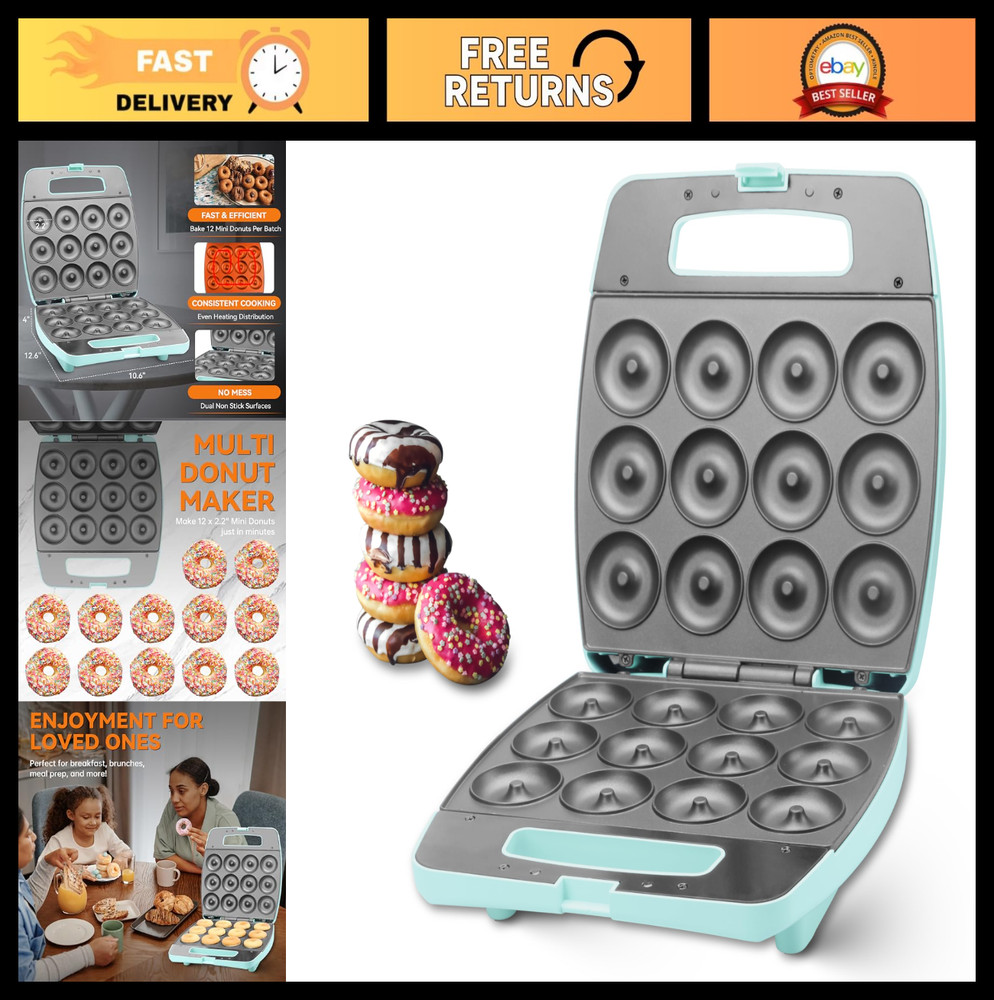 Mini Donut Maker Machine - Bake 12 Mini Doughnuts, Perfect for Breakfast & Snack
