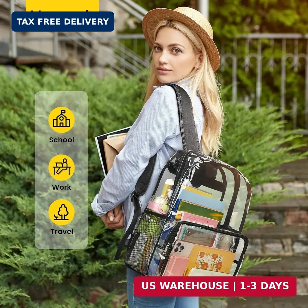 Clear Backpack Heavy Duty - Extra Large Clear Bookbag Transparent See Through...