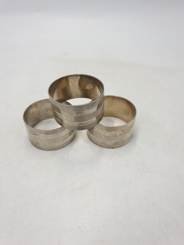Vintage Continental Solid Silver Hallmarked Round Napkin Rings Ringed Detail 3PC