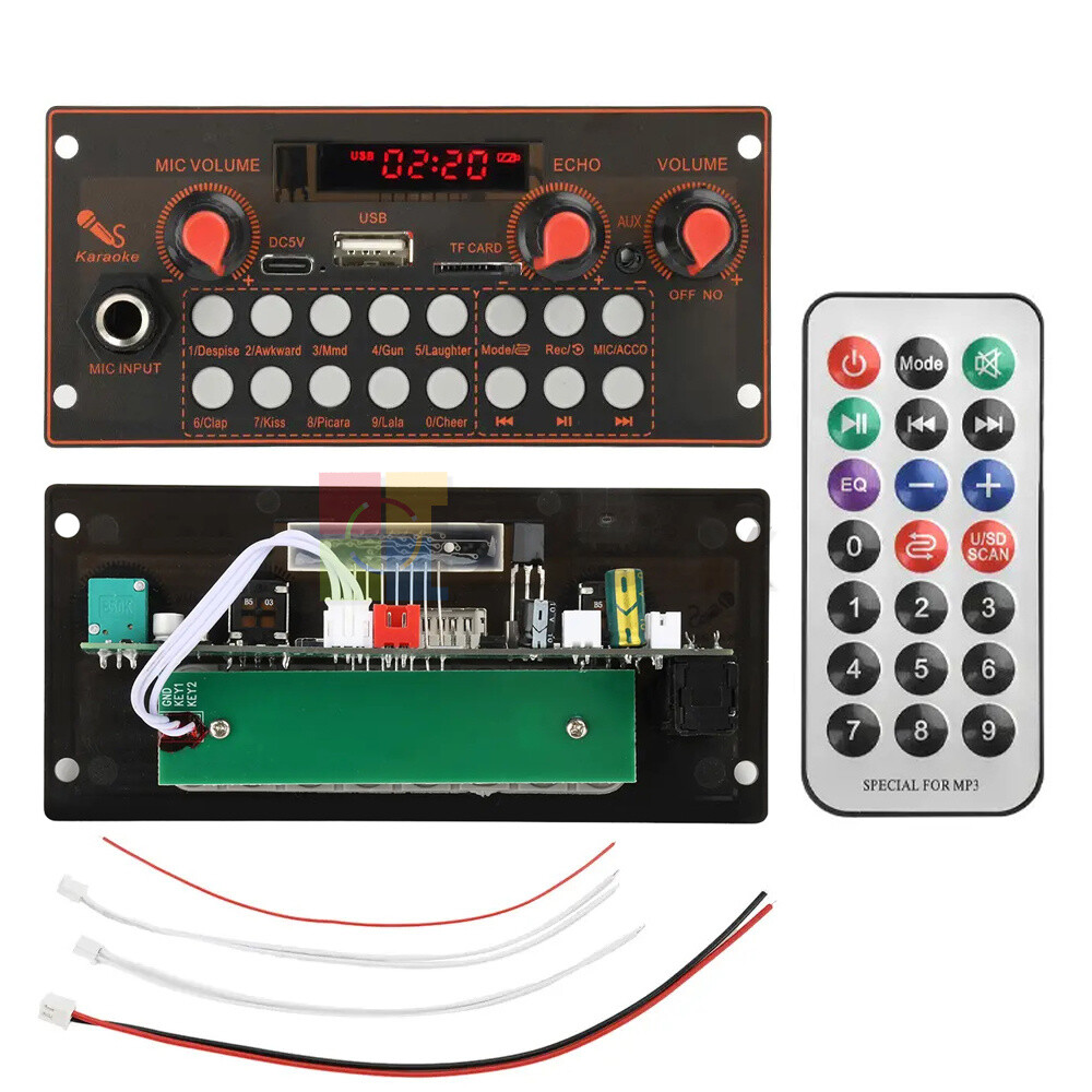 DC 5V MP3 Bluetooth Decoding Amplifier Board with Microphone Function FM 2*10W