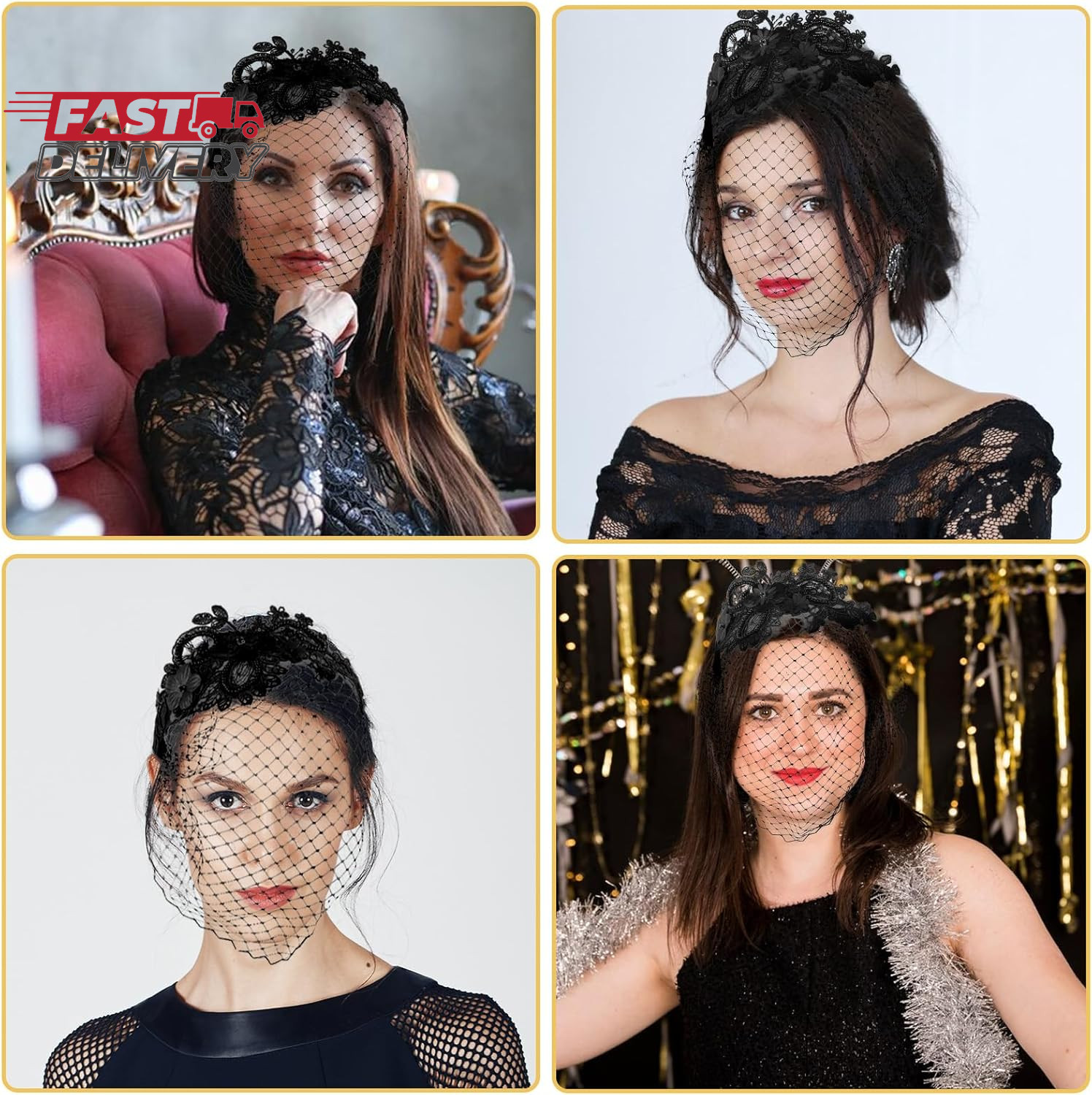 Giantree Black Veils for Women, Black Veil Mesh Veil Headband, Wedding Veil 1920