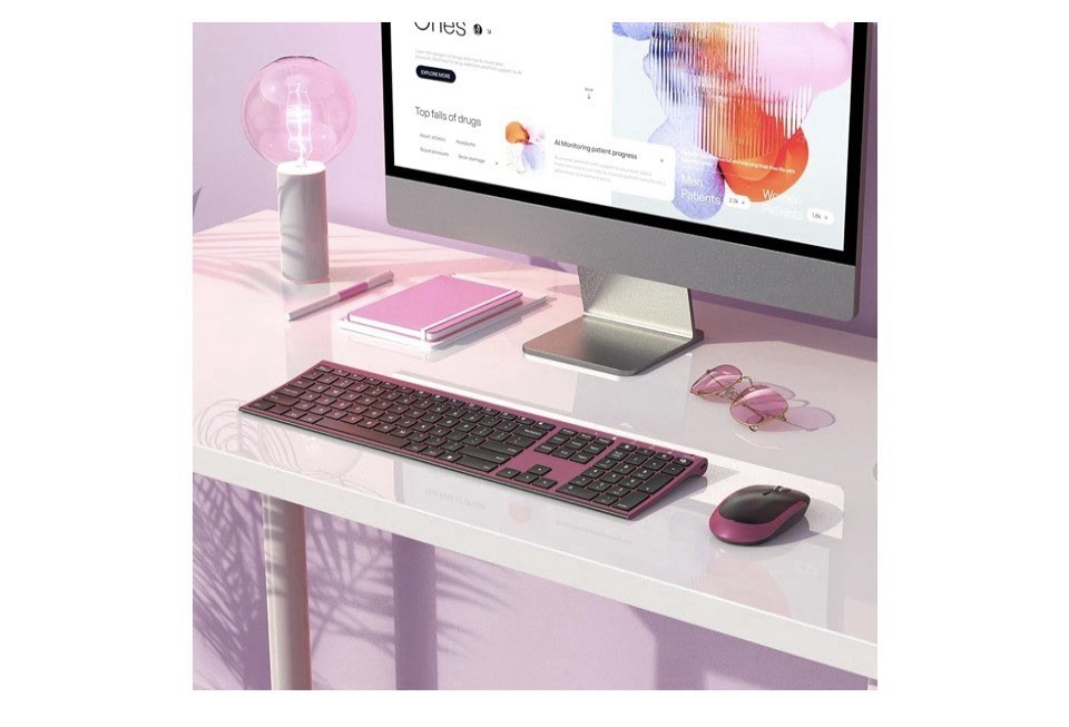 Wireless Keyboard Mouse Combo Rechargeable 2.4GHz Quiet Full-Size USB