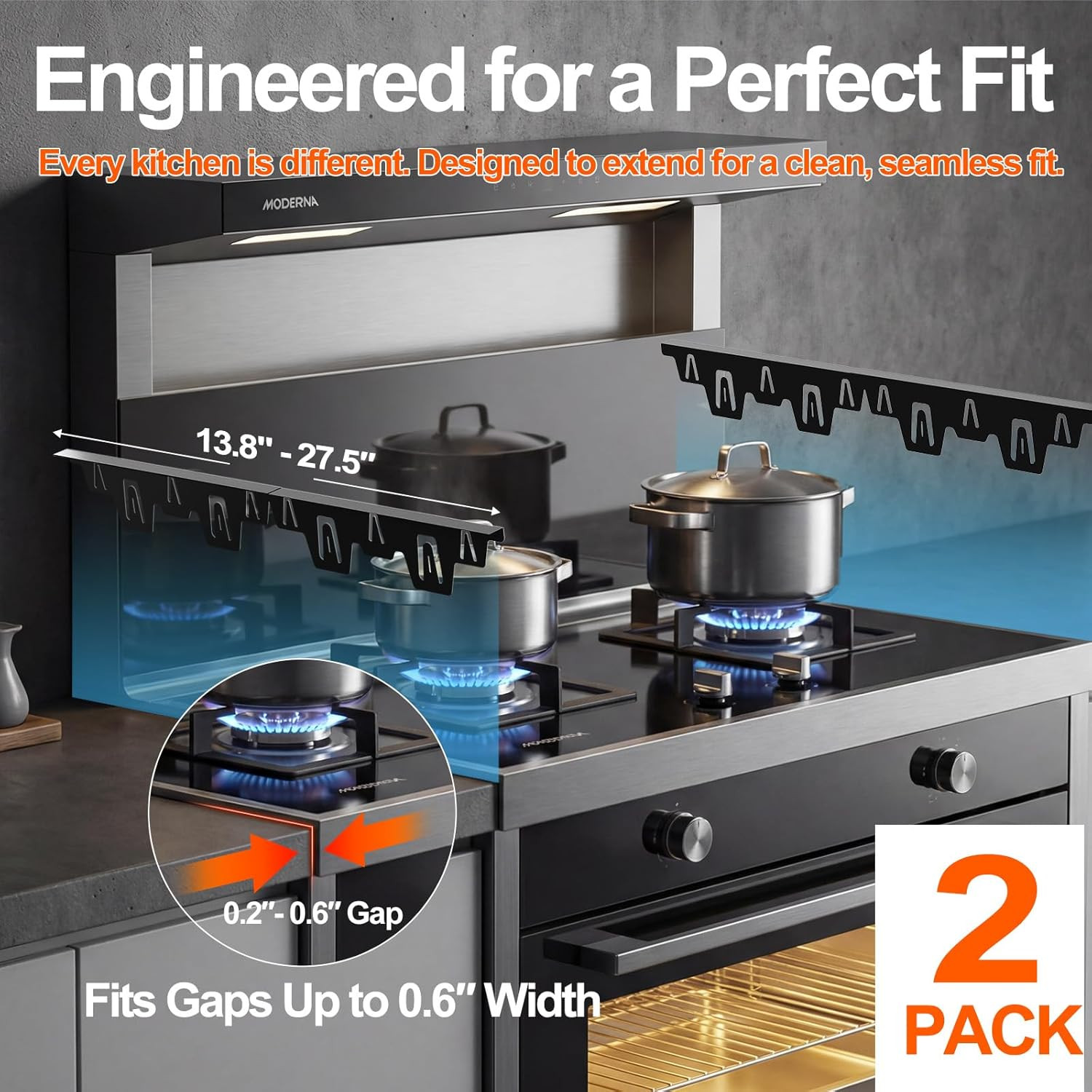 Stove Gap Covers Stainless Steel, 2 Pack Upgraded Stove Gap Filler for Gap Betwe