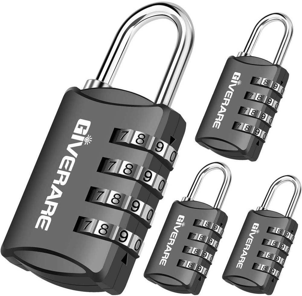 GIVERARE 4 Pack Combination Lock, 4-Digit Padlock Keyless, Resettable Black