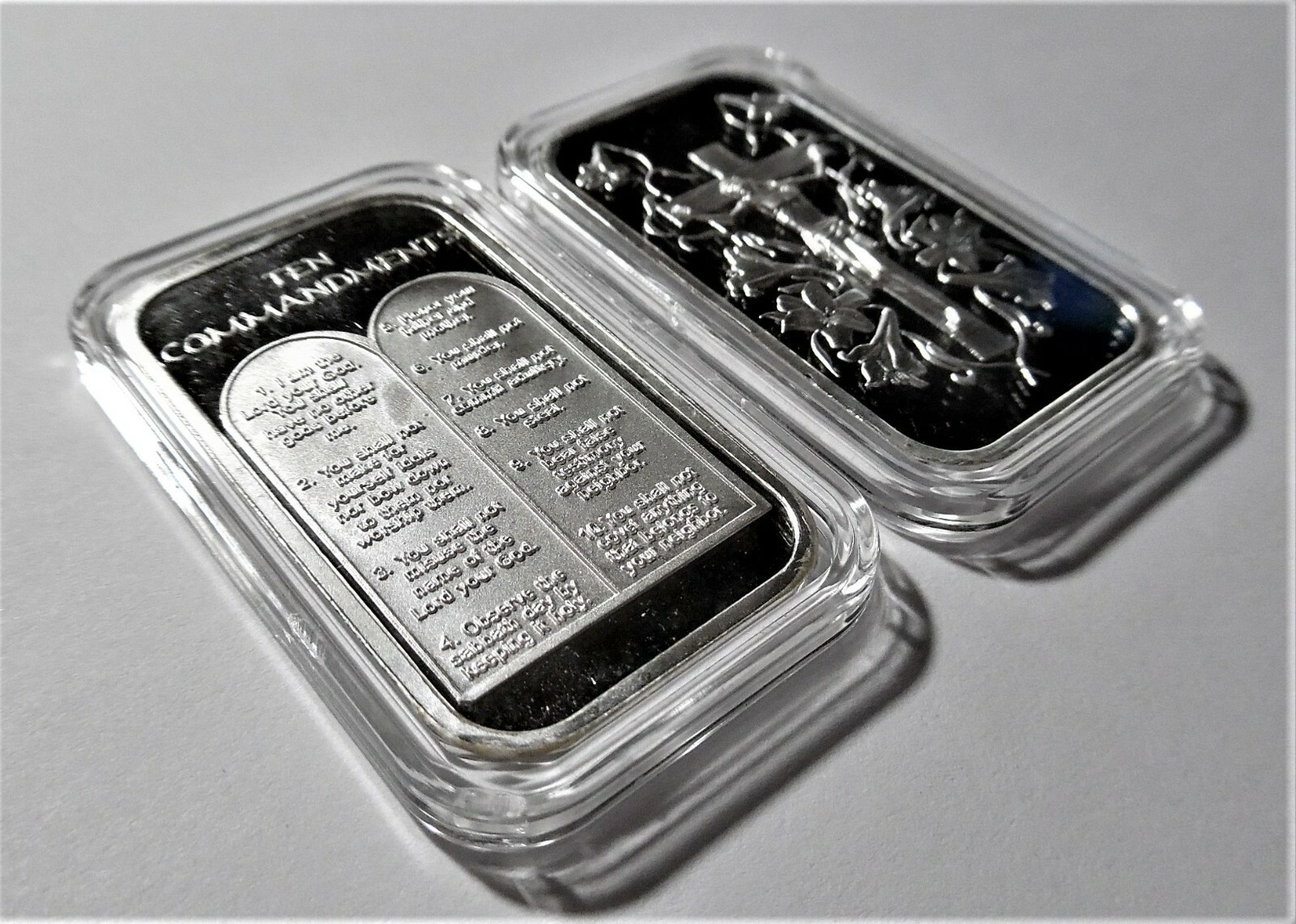 2 ozs: 1oz TEN 10 COMMANDMENTS + 1 oz JESUS ON THE CROSS ~ SEALED PLASTIC CASES!