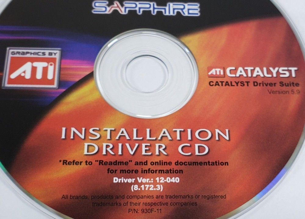 ATI Sapphire Installation Driver CD : Catalyst Driver Suite version 5.9 w/ Guide