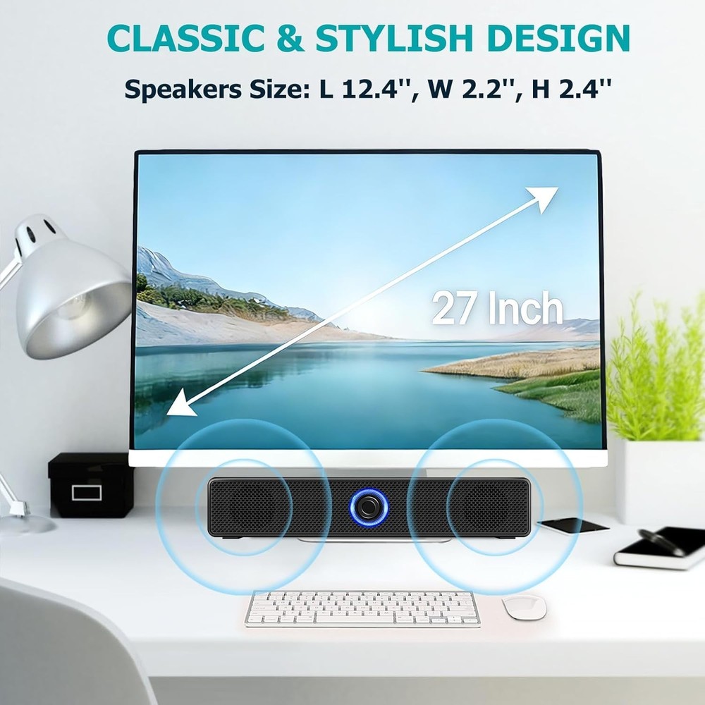 USB-A Powered Stereo Desktop Speakers - Compact Wired Audio Solution