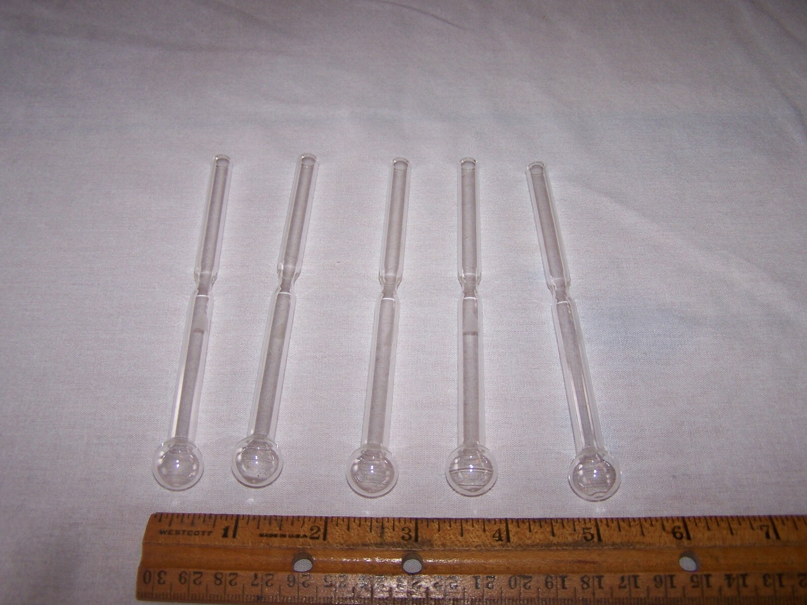5 Unmarked Laboratory Glass Tubes with Bulbous Ends - Test Tubes - Estate Find
