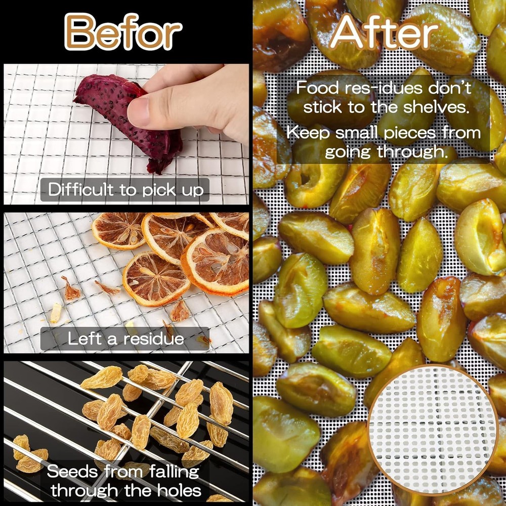 (6 Pack) Silicone Dehydrator Sheets, Non Stick Dehydrator Mats for Fruit Dryer