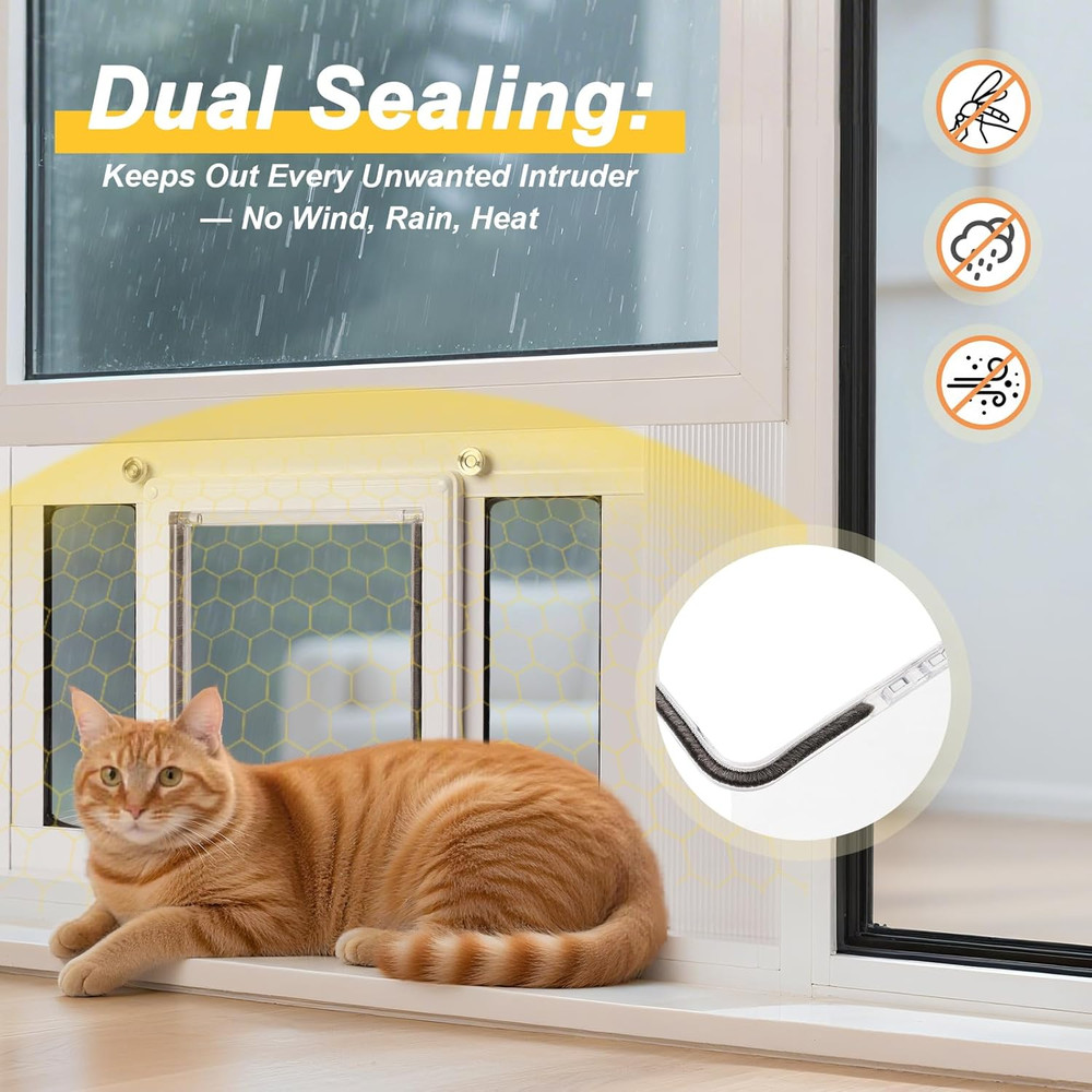 Cat Door for Window,3Min No-Damage Quick Install, Fits 31"-36" Width Windows, No