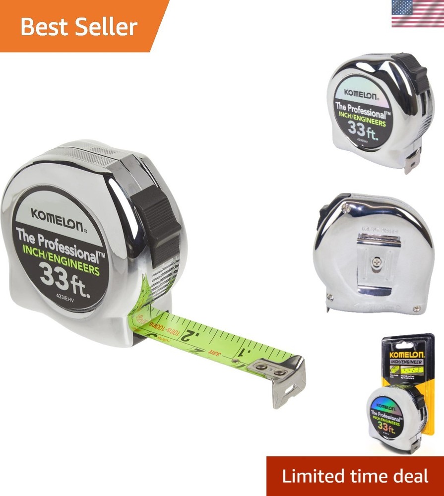 Ergonomically Designed 33ft High-Visibility Tape Measure with Secure Slide Lock