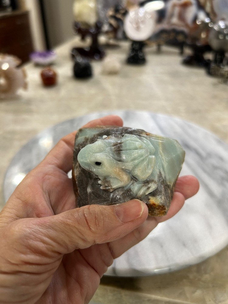 Natural Amazonite hand carved Frog