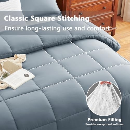 Size Comforter Set - Comforter Size, 3 Pieces Box Stitched Queen Grayish Blue