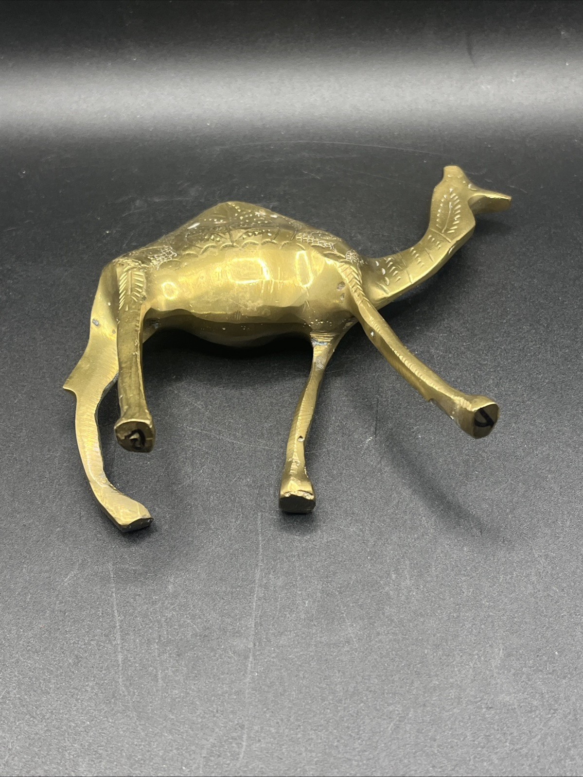 Solid Brass Etched Camel Figurine 4.25" Tall x 5" Wide Vintage Decor