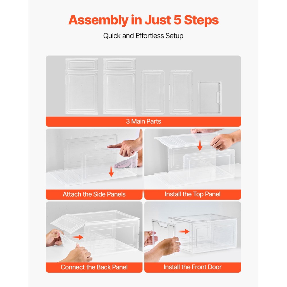 Shoe Storage Boxes 6 Pack Stackable Shoe Boxes US Size 13 Transparent White