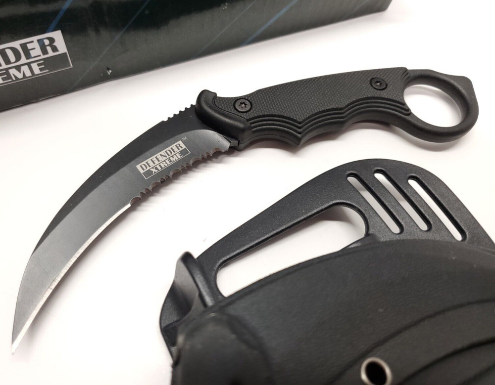Karambit Conceal Carry Fixed Blade Boot Knife Fire Start Ferro Rod Paddle Sheath