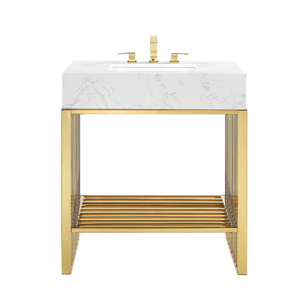 Modway Gridiron 30" Bathroom Vanity in White Gold