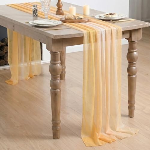 Boho Stripes Spring Chiffon Table Runner 120 Inches 28" x 120" Yellow