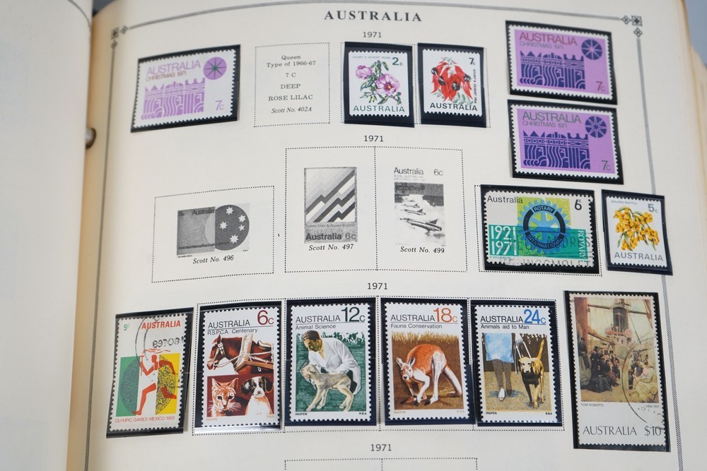 WORLDWIDE A-L 1970s COLLECTION OF 875+ STAMPS MINT & USED STORED IN SCOTT ALBUM