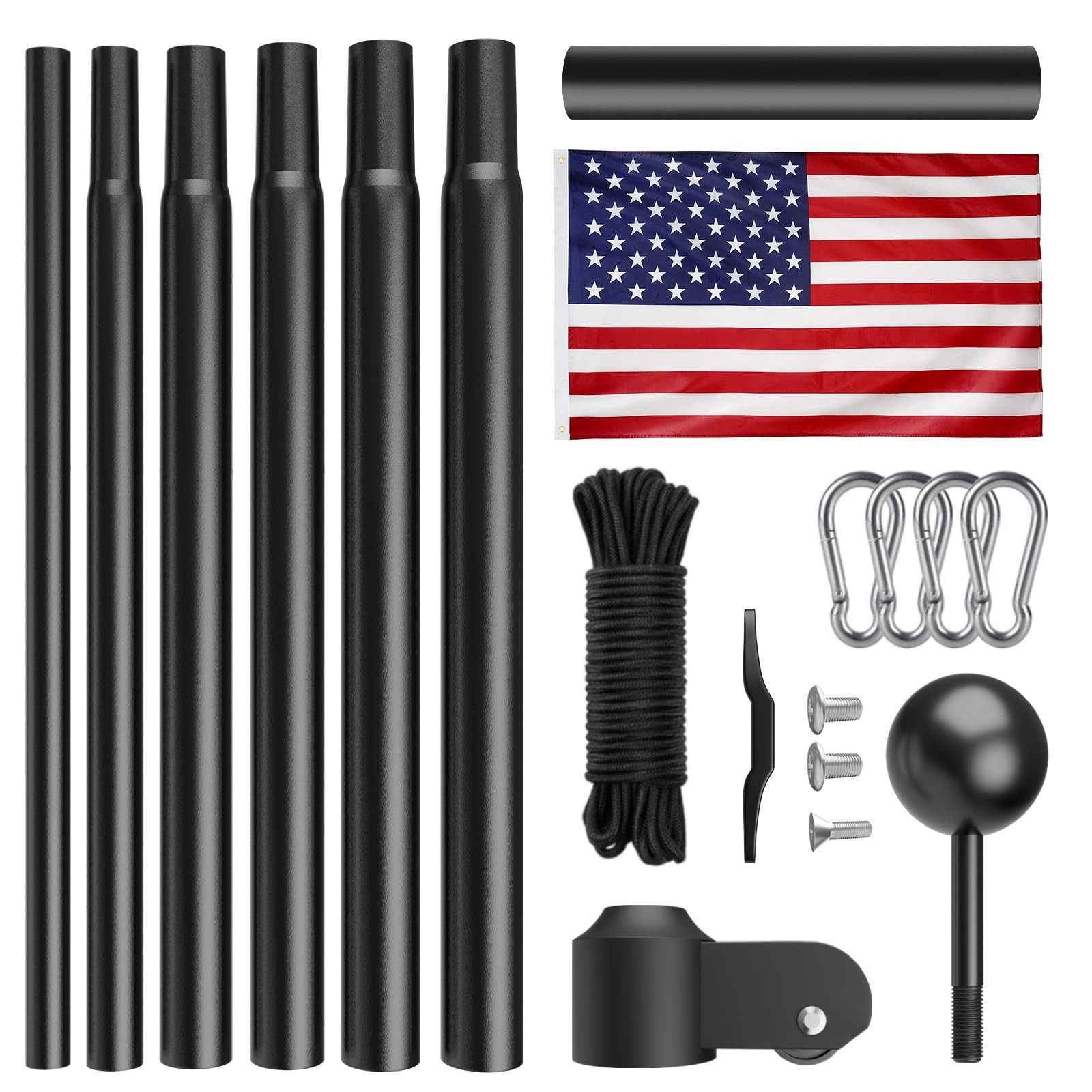 Heavy Duty Flag Pole, 25FT 12 Gauge Extra Thick Aluminum Flagpole Kit, 100MPH