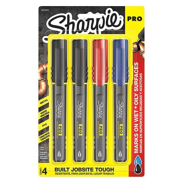 Sharpie 2018324 Permanent Marker Set, Black, Blue, Red, Fine Tip, 4 Pk