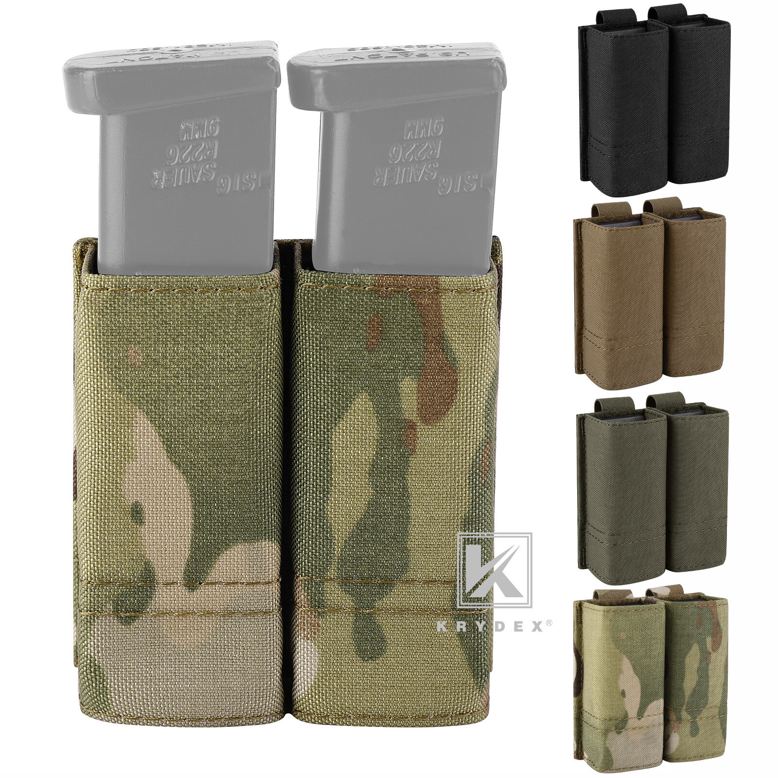 KRYDEX Tactical 9mm Pistol Magazine Pouch Mag Holder Duty Belt / MOLLE Mounted