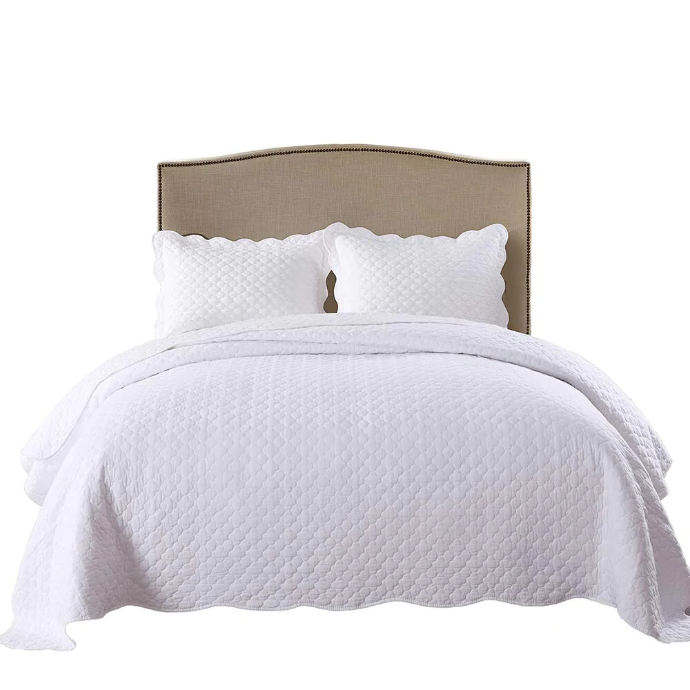 100% White Cotton Quilt Set Bedspread Coverlet