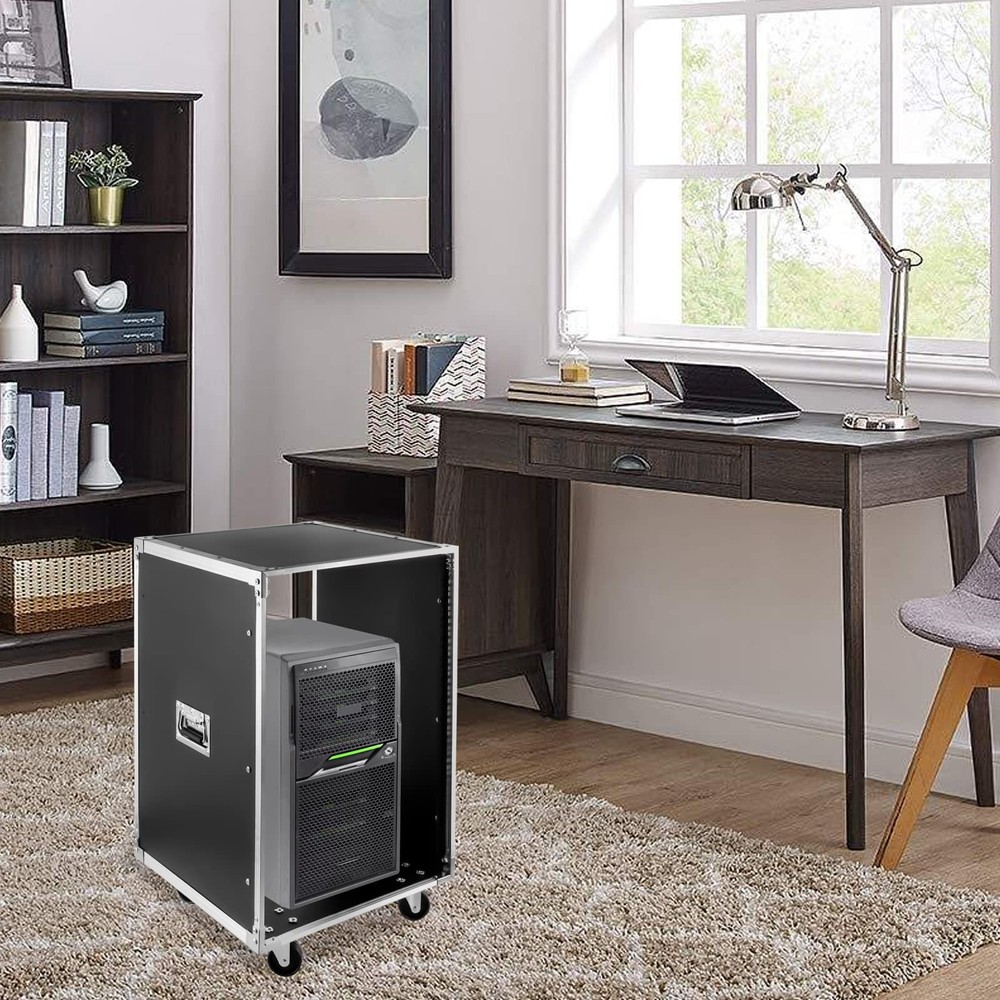 16U Portable Rolling Network Rack 4-Post Server Rack with Wheels Black