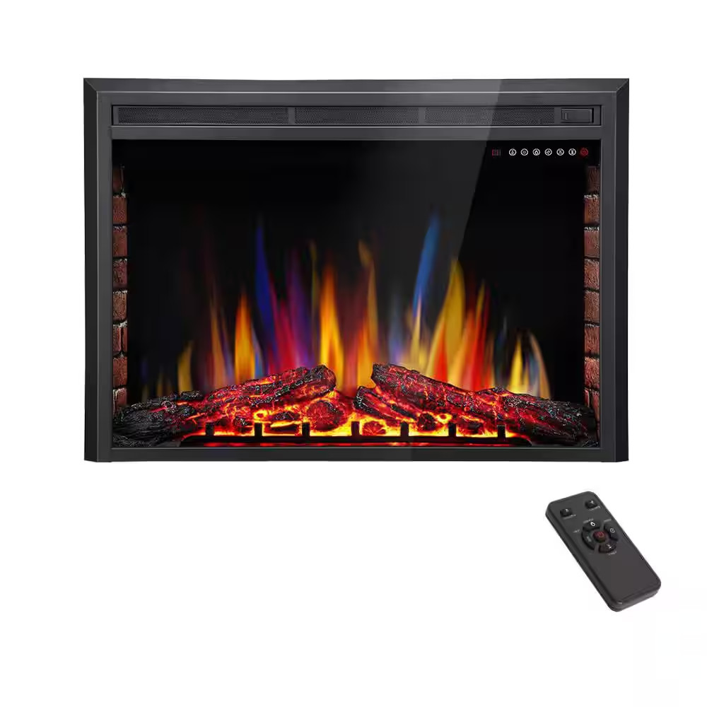39 In. Ventless Electric Fireplace Insert, Remote Control, Adjustable Led Flame