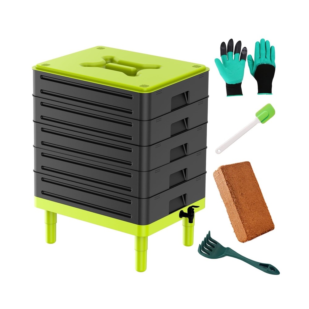 5-Tray Worm Composter,100L Worm Compost Bin for Vermicomposting Starter, Indo...