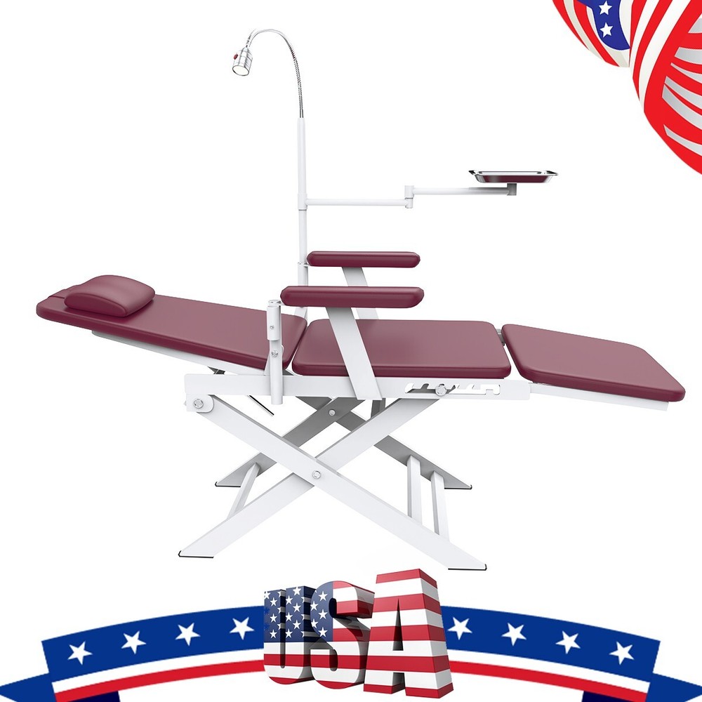 Dental Portable & Practical Adjustable Folding Chair With LED Light + Tray Ruby