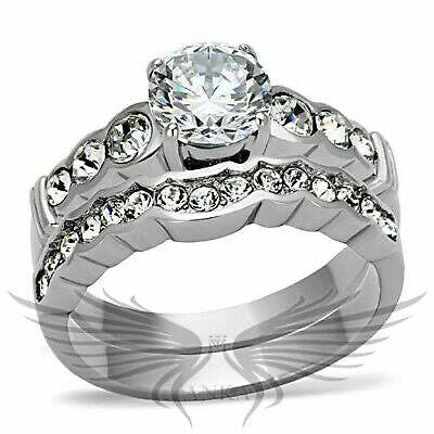 Round Cut AAA CZ Cubic Zircon Stainless Steel Wedding Set Tk974