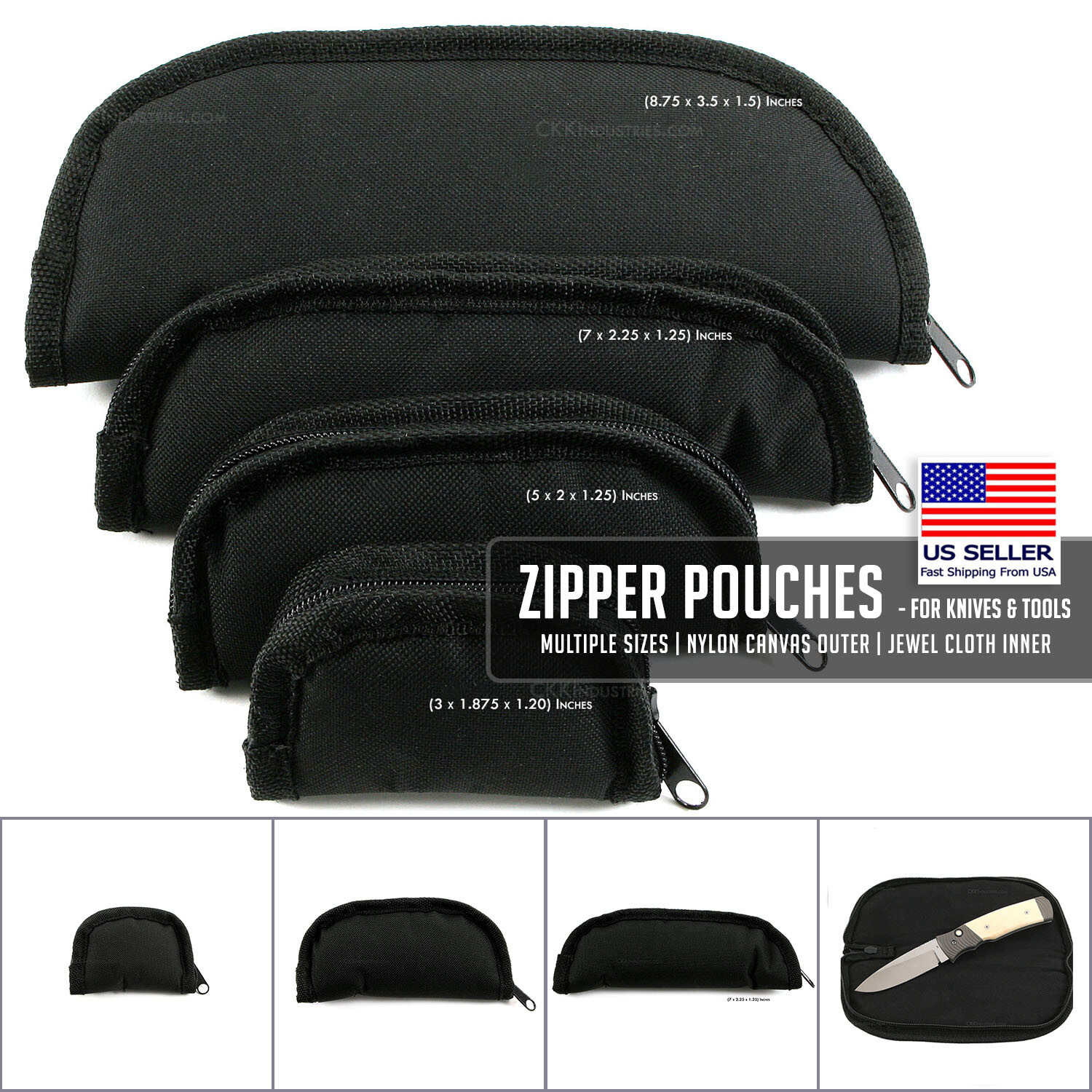 CKK LTD II zipper pouches for knives and tools, multiple sizes