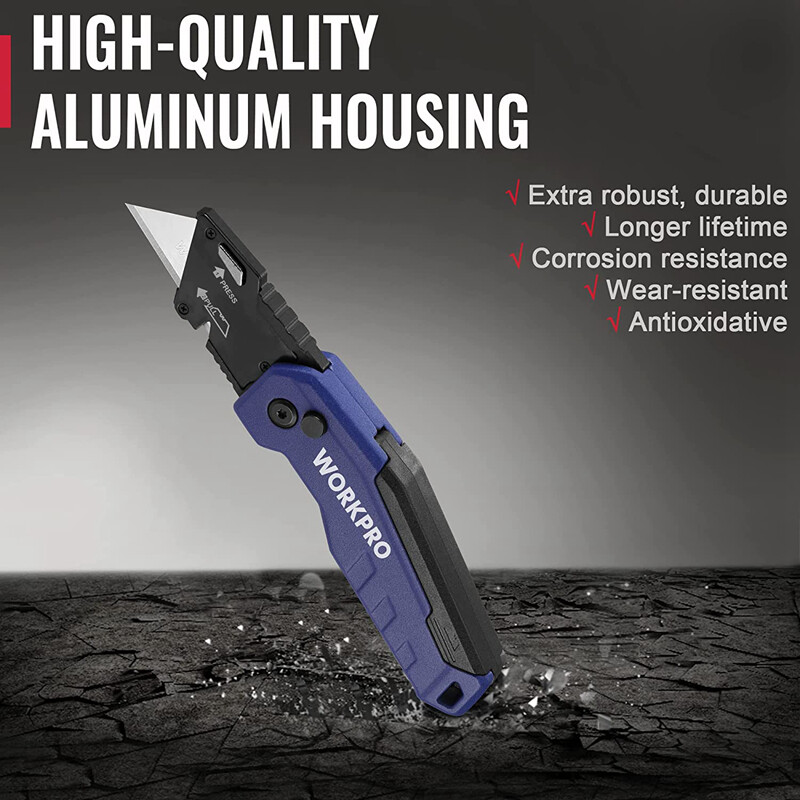 WORKPRO Folding Box Cutter Retractable Utility Knife Quick Razor Knife SK5 Blade