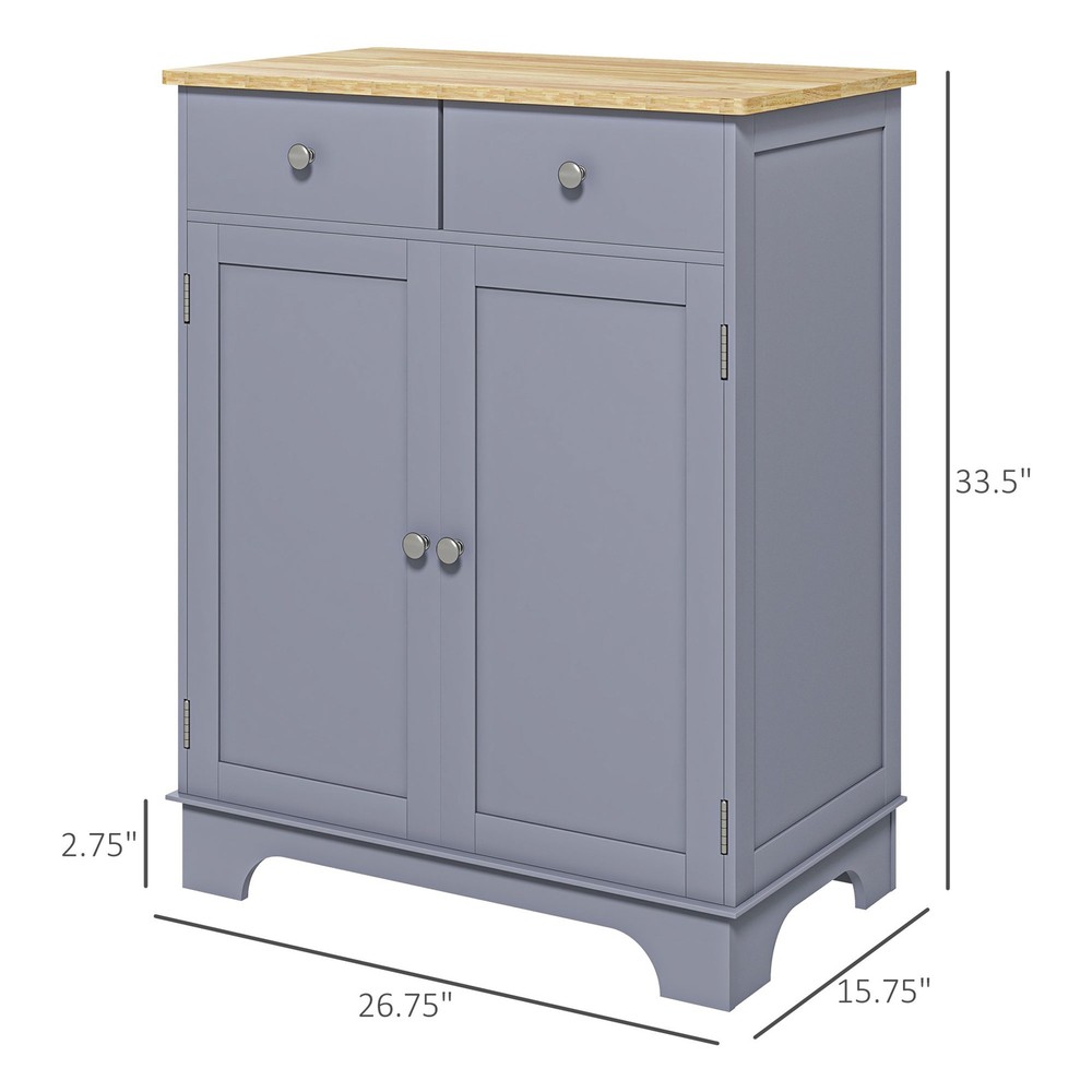 Gray Sideboard Buffet Cabinet 2 Drawers Adjustable Shelf Kitchen Storage