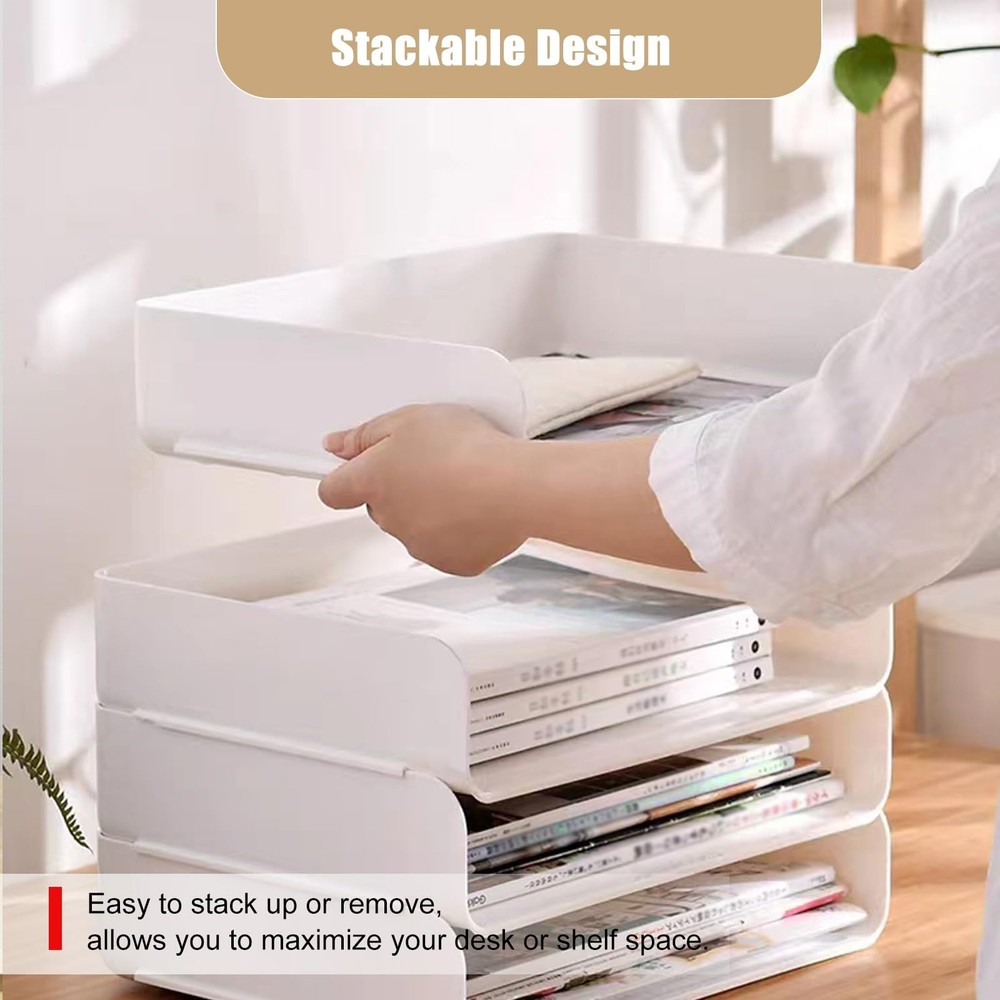 4 Tier Desk Organizer, Stackable Tray Organizer for Document, Letter, A4 File...