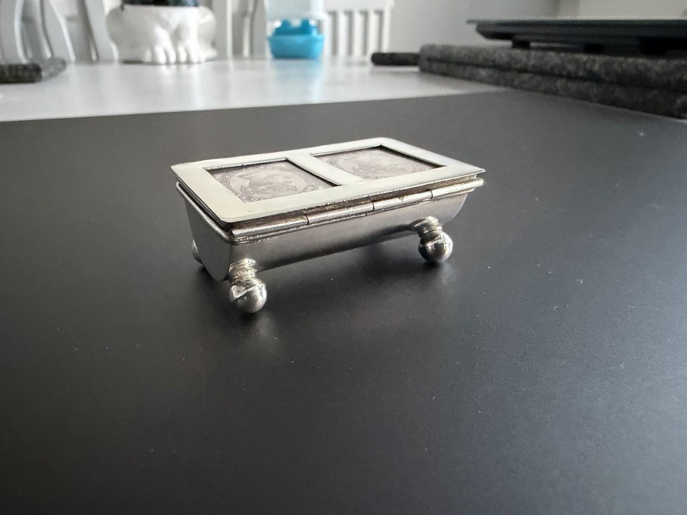 Victorian Style Solid Silver Double Stamp Case Box CME Jewellery c1990