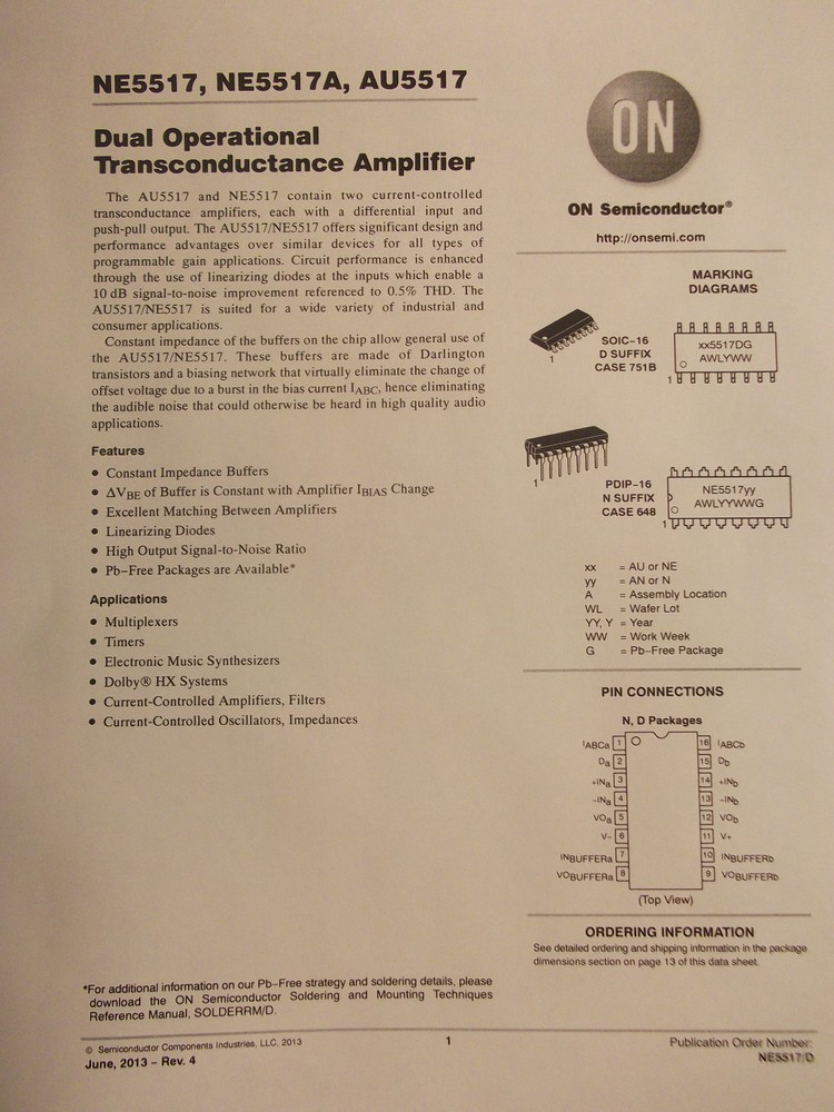NE5517D DUAL OPERATIONAL TRANSCONDUCTANCE AMPLIFIER BY PHILIPS DATE CODE 9540