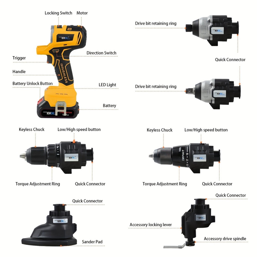 Newone 12 Power Tools Combo Kit, Drills, Circular Saw, Multitool, Dewalt Battery
