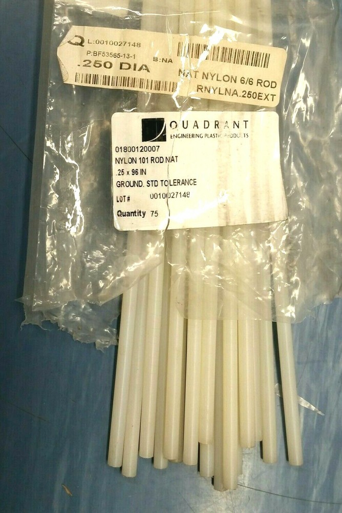 Nylon 101 Rod, Natural 6/6, Solid .25 x 96" Quadrant Eng / Professional Plastics