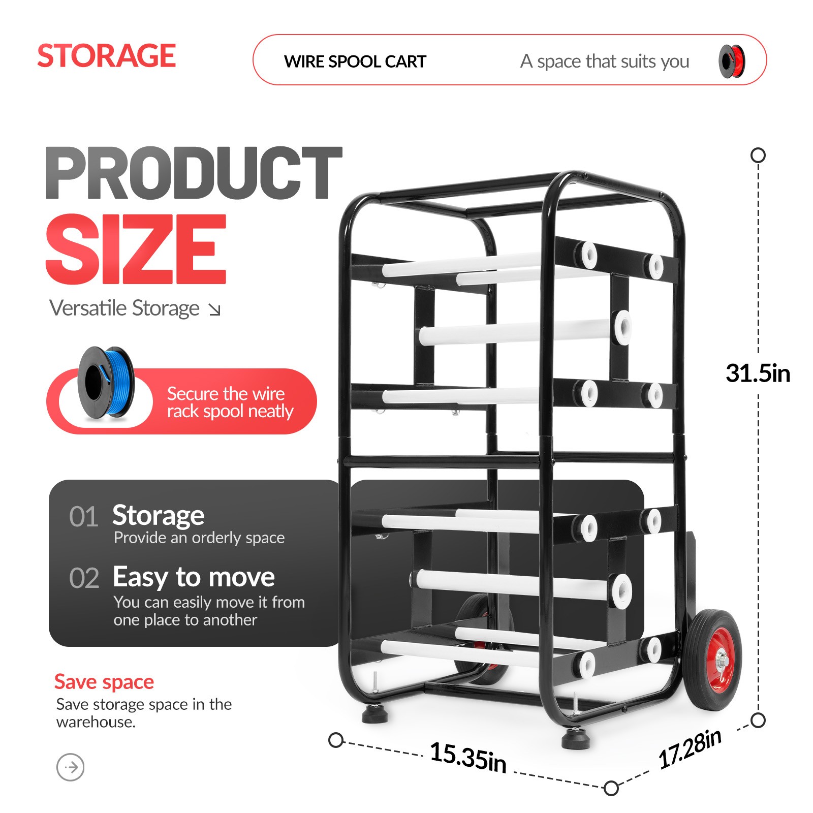 Wire Spool Cart 10 Rods Cable Caddy Wire Spool Rack for Industrial Electrical