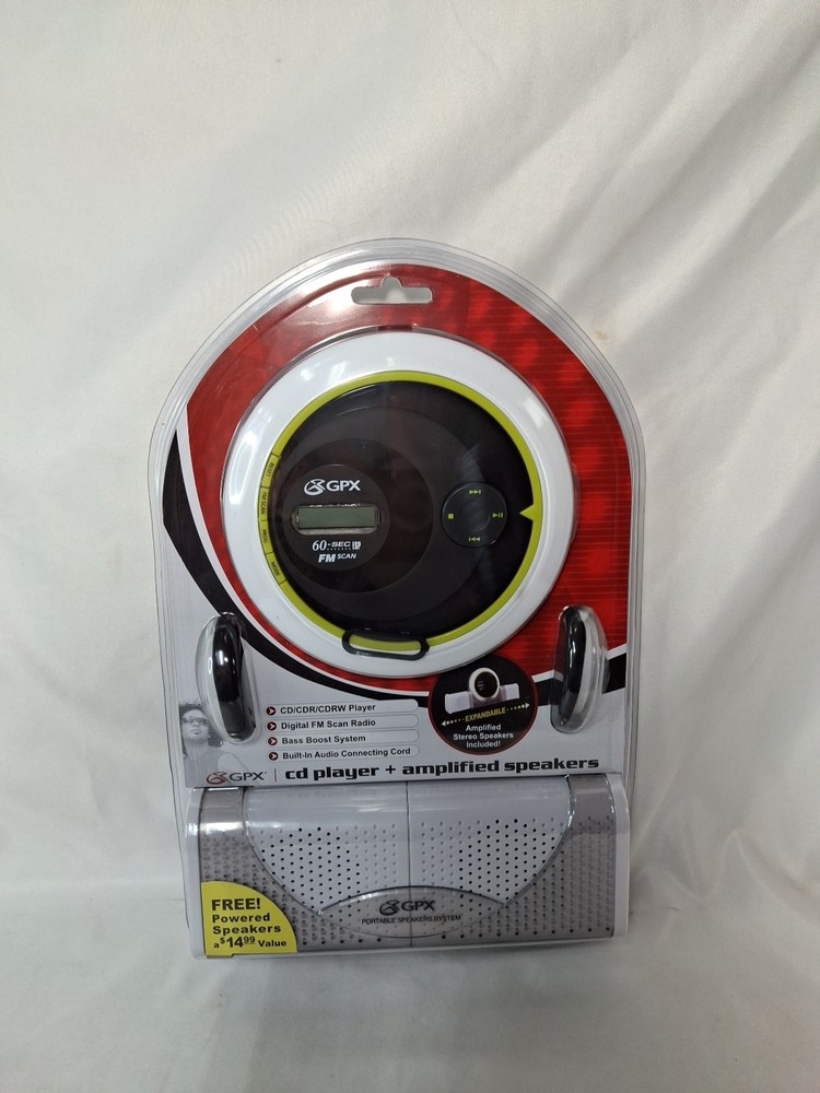 Sealed GPX Portable Compact Disc CD Player CDPR6205 with Powered Speakers.